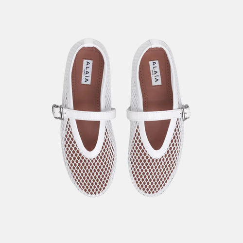 ALAÏ WHITE FISHNET BALLET FLATS