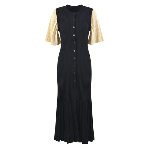 SANDRA TWO TONE TRICOT DRESS BLACK