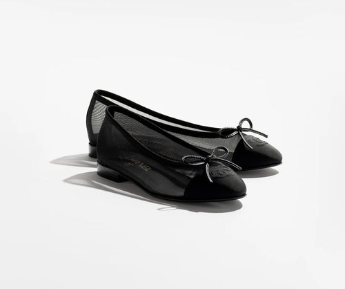 BLACK MESH BALLERINA FLATS