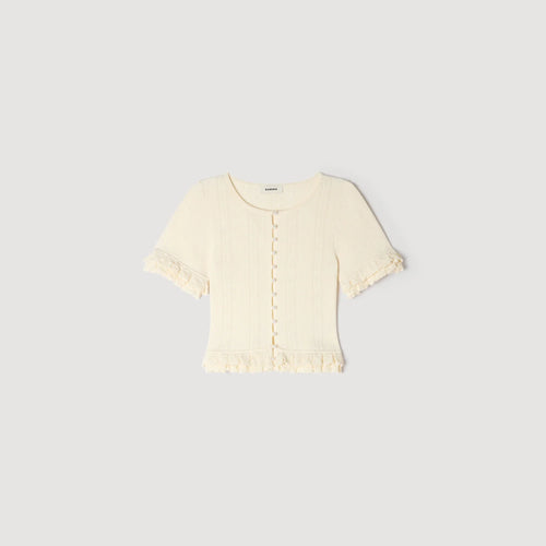 SANDRA RUFFLED KNIT CARDIGAN WHITE