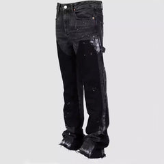 "Black Patch Flared Denim"