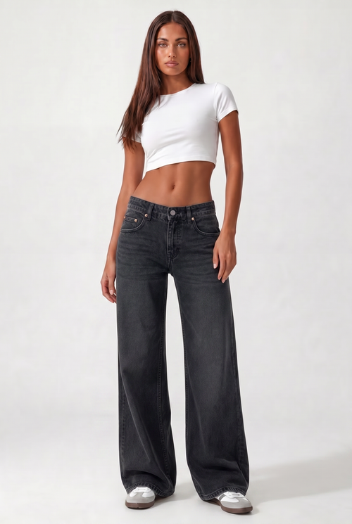 Low Waist Jeans Wide Leg – Washed Black