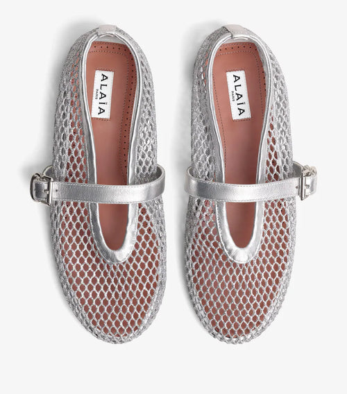 ALAÏ SILVER FISHNET BALLET FLATS