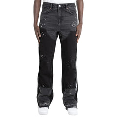 "Black Patch Flared Denim"