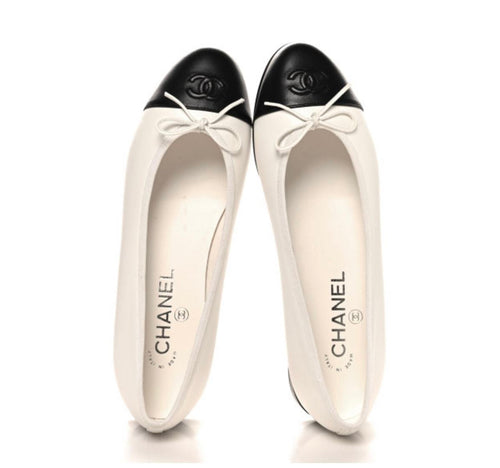WHITE BLACK BALLERINA FLATS