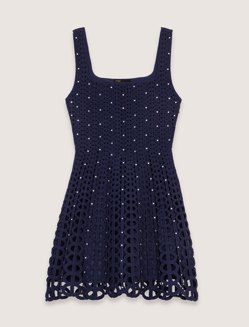 MAJE RHINESTONE MINI NAVY DRESS