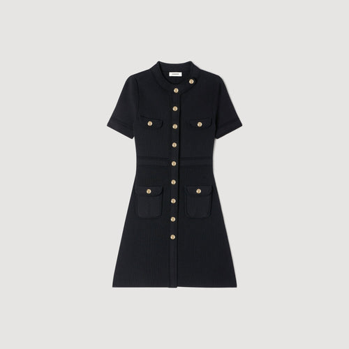 SANDRA JERSEY DRESS WITH BUTTONS BLACK