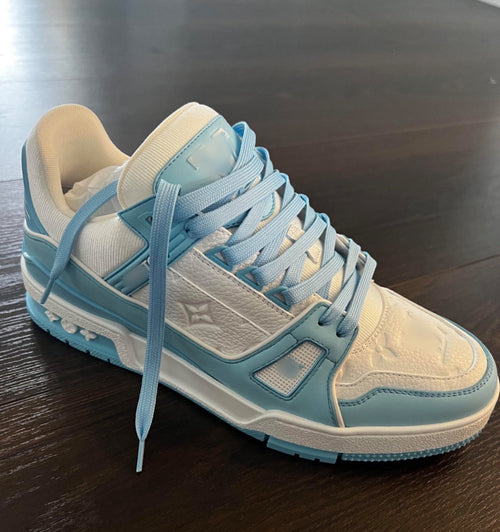 white blue sneakers